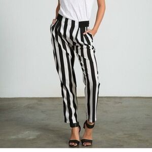 NWT Sans Souci Striped Lightweight Satin Feel Trouser Ankle Pant L Black White